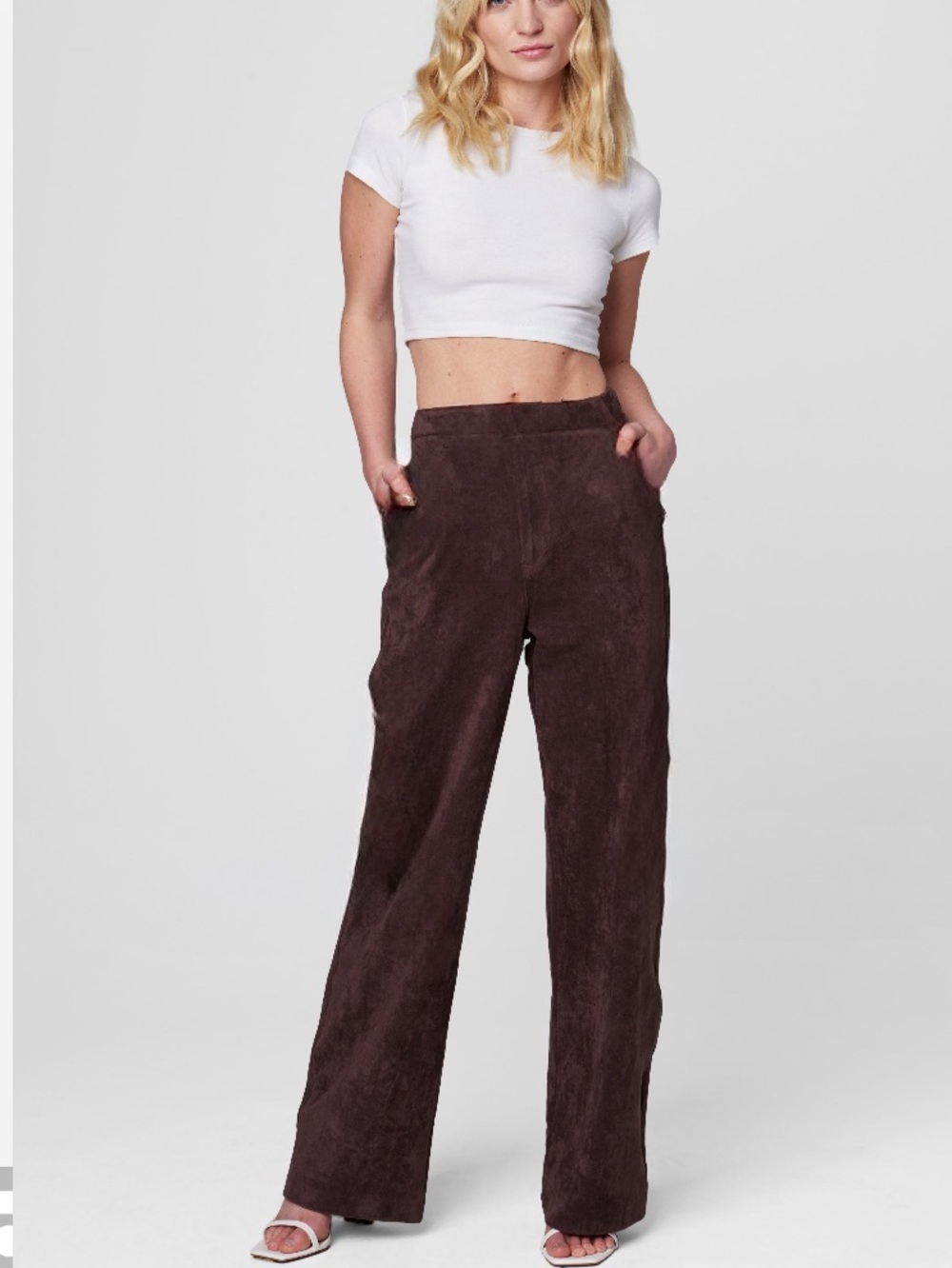 brown Blank NYC brand suade  jogger pants with an elastic waist